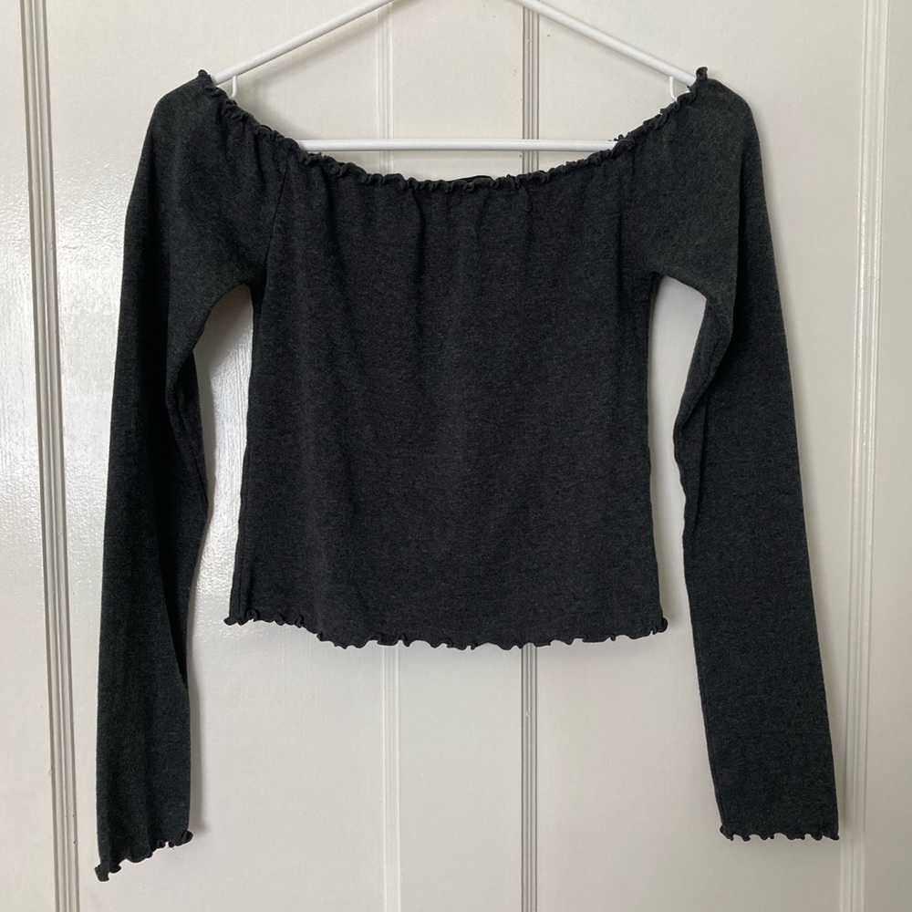 Dark Grey Off The Shoulder Top